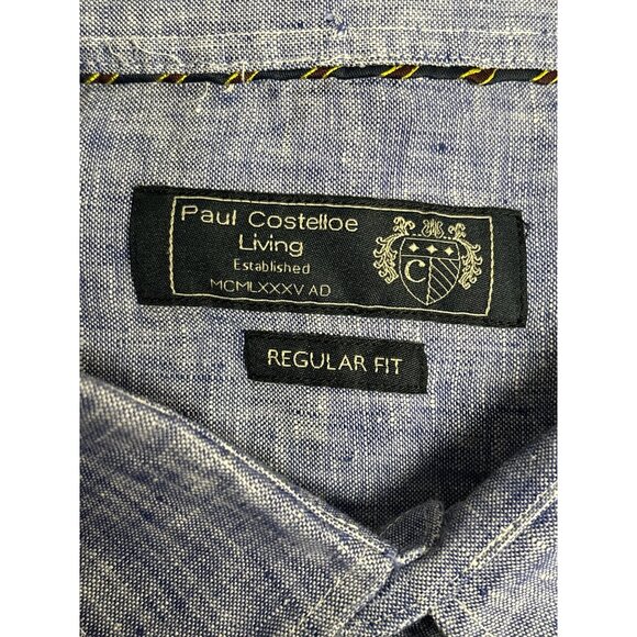 Paul Costelloe Living Regular Fit Mens Short Sleeve Button-Up Shirt Blue - Picture 6 of 11
